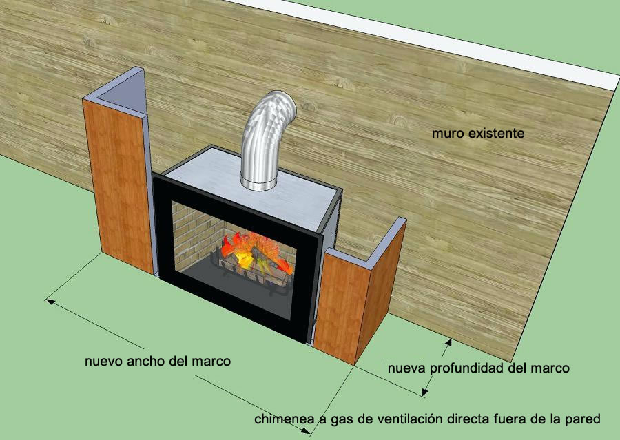 chimenea a gas de ventilación directa fuera de la pared. Bogotá, Colombia
