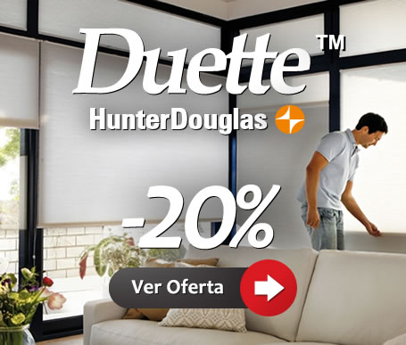 -20% de descuento en referencias seleccionadas en Cortinas de la marca Duette™. Cortinas modernas y elegantes Duette motorizadas y automatizadas de Hunter Douglas en Bogotá, Colombia. Sortilegio Design Center SAS.